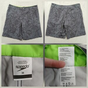 Speedo Hybrid Board Shorts Men's 36 Gray Floral Cargo Swim Surf